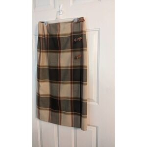 Vintage Rena Rowan Plaid Wrap Skirt with Leather Buckle Accents